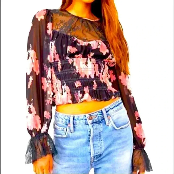 *Final Price* Free People Midnight Combo Daphne Blouse XS Boho NWT - Picture 1 of 7